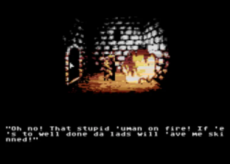 Adventure Studio screenshot — dungeon scene with narration